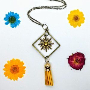 Celestial Sun Necklace with Yellow Tassel